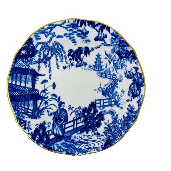 Royal Crown Derby Blue Mikado 7” Dessert Plate with Gold Trim England Vintage - Picture 1 of 5